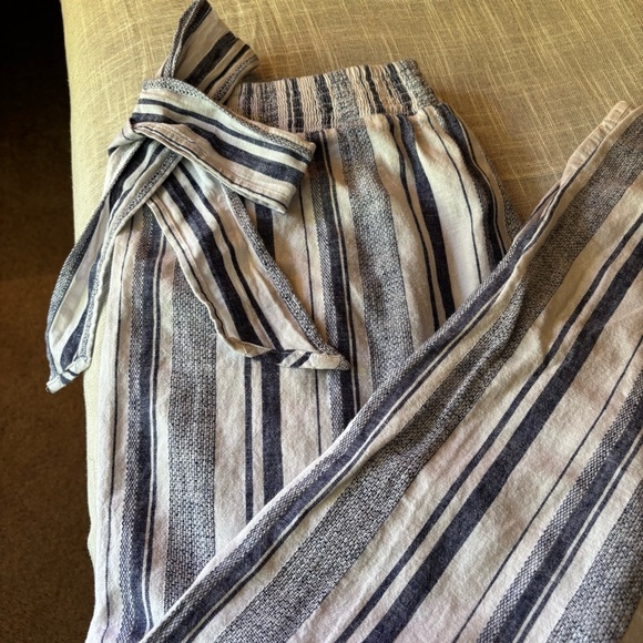 Women’s Blue & White Striped Wide Leg Lounge Pant, Cotton Linen Blend, Size XL - Picture 5 of 7